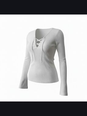 Hollister White Ribbed Lace-Up Long Sleeve Top